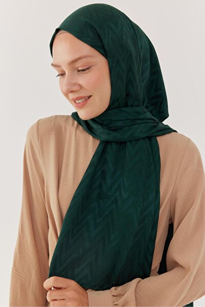 MİRSOY SCARF Zikzak Desen Parlak Jakar Şal - Zümrüt