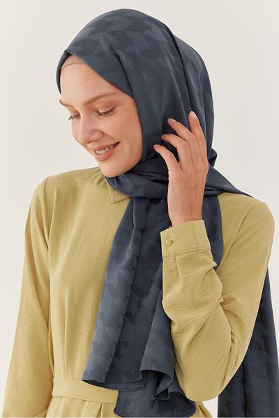 MİRSOY SCARF Smoked Houndstooth Patterned Silky Jacquard Shawl