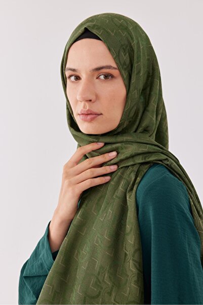 MİRSOY SCARF Daka Desen Parlak Jakar Şal - Yeşil