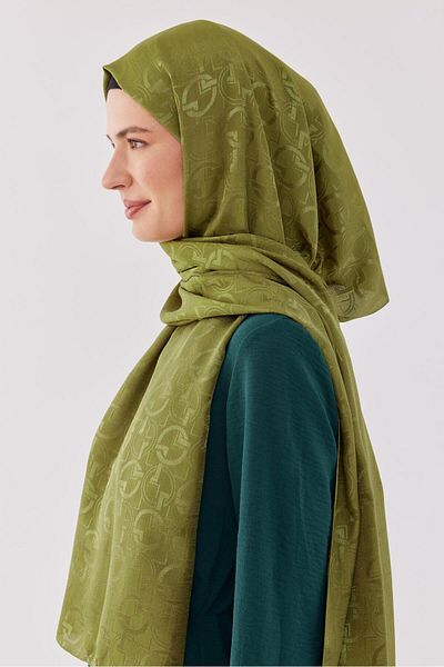 MİRSOY SCARF Γυαλιστερό Σάλι με σχέδιο Jacquard Daka - Army Green