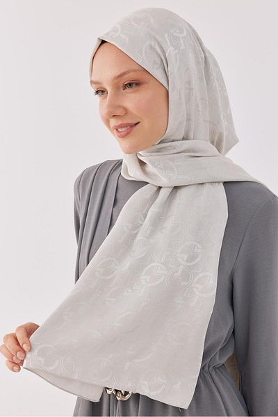 MİRSOY SCARF Shiny Jacquard Checker Patterned Shawl - Off-White