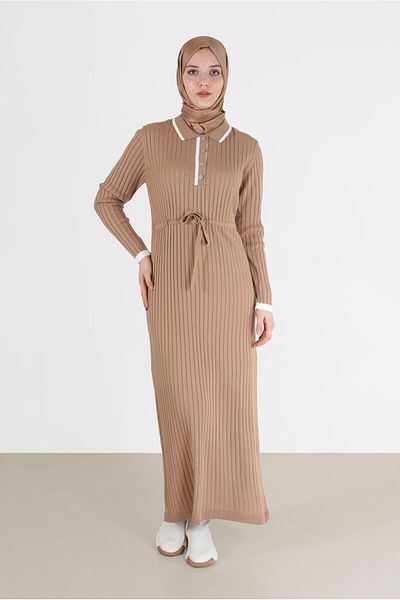 Alvina POLO Collar Ribbed Knitwear Dress 42122