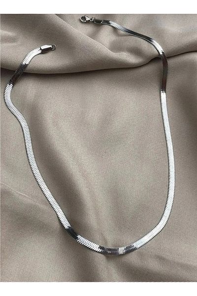 Satürn Silver Kuyumculuk Flat Chain Italian Steel Necklace 316 L Steel Does Not Darken