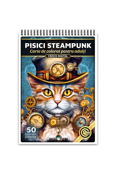 OEM Adult Coloring Book, Steampunk Cats, 50 Antistress Illustrations for Relaxation