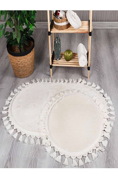 Myevilla My Evilla Modern Simirna Decorative Plush Oval Pompom Fringed Toilet Seat Set