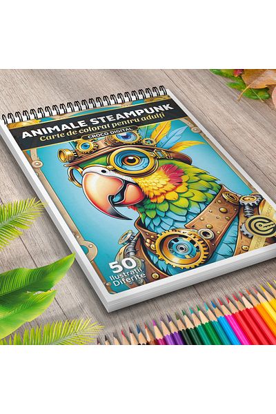 OEM Adult Coloring Book, Steampunk Animals, 50 Antistress Illustrations for Relaxation