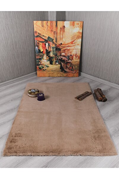 Myevilla Dekoratif Tavşan Tüyü Ultra Yumuşak Peluş Kaymaz Halı Yolluk