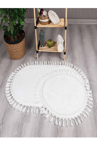 Myevilla My Evilla Modern Simirna Decorative Plush Oval Pompom Fringed Toilet Seat Set