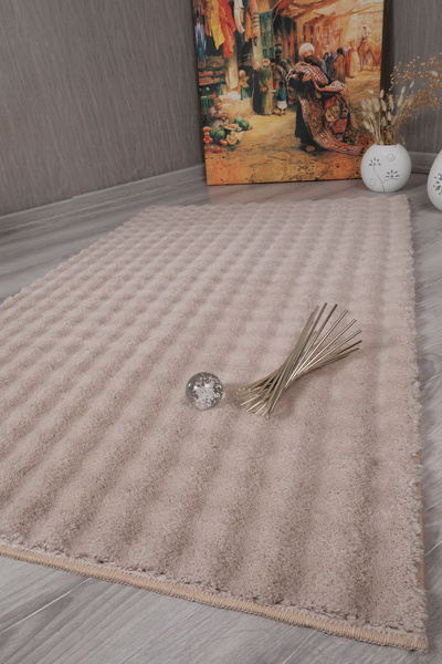 Myevilla Beige Colored Decorative Bubble Long Furry Soft Plush - Non-Slip and Washable Living Room Hallway Carpet Rug
