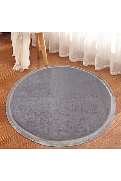 Myevilla My Evilla Modern Dekoratif Halı Jel Kaymaz Taban Peluş Yuvarlak Mode...