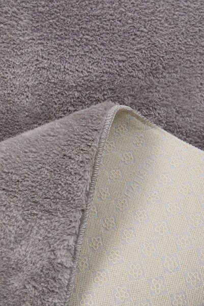 Myevilla My Evilla Modern Decorative Carpet Gel Non-Slip Base Plush Puffy Heart Model Gray Floor Mat Set 70X100-70X