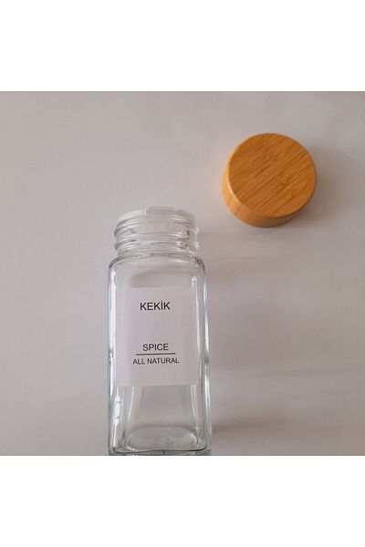 umut züccaciye 12 Piece Glass Spice Jar Set with Bamboo Lid 120ml with Label Gift