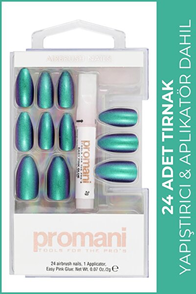 Promani Neon Petrol Takma Tırnak Seti - 24 Adet - Zararsız Yapıştırıcı