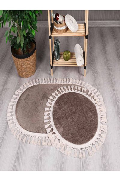Myevilla My Evilla Modern Simirna Decorative Plush Oval Pompom Fringed Toilet Seat Set