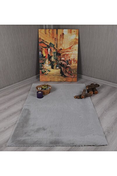 Myevilla Dekoratif Tavşan Tüyü Ultra Yumuşak Peluş Kaymaz Halı Yolluk
