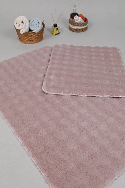 Myevilla Modern Bubble 2-Piece Plush Bath Mat Rug - Washable Non-Slip, Pink 50x80-50x40cm