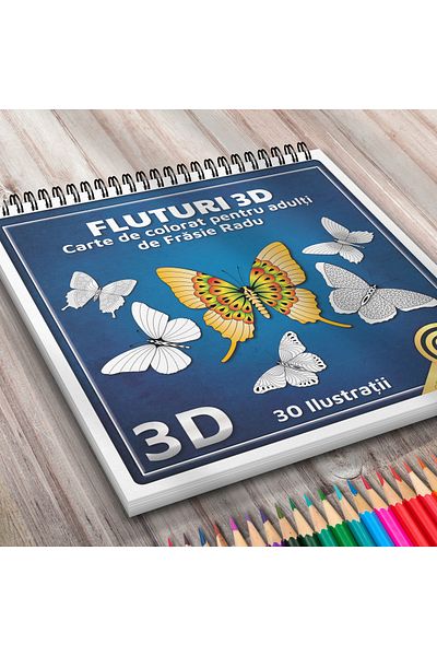 OEM Adult Coloring Book, 3D Butterflies, 30 Antistress Illustrations for Relaxation
