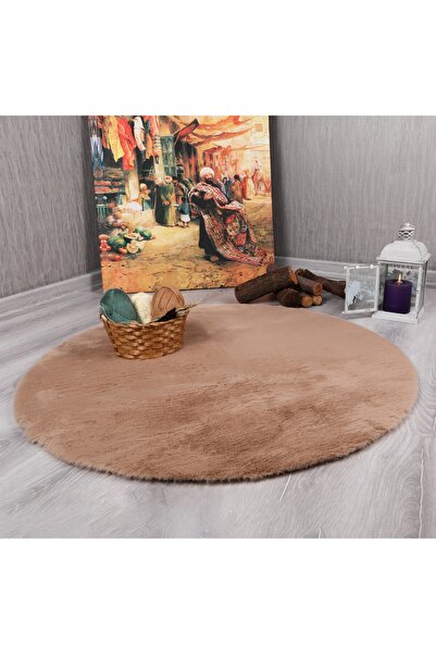 Myevilla Dekoratif Tavşan Tüyü Ultra Yumuşak Peluş Yuvarlak Halı