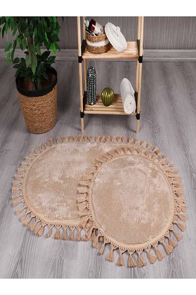 Myevilla My Evilla Modern Simirna Decorative Plush Oval Pompom Fringed Toilet Seat Set