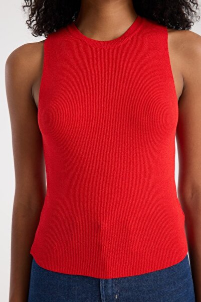 İLKCET MODA Basic Red Sleeveless Crop Women's Knitwear