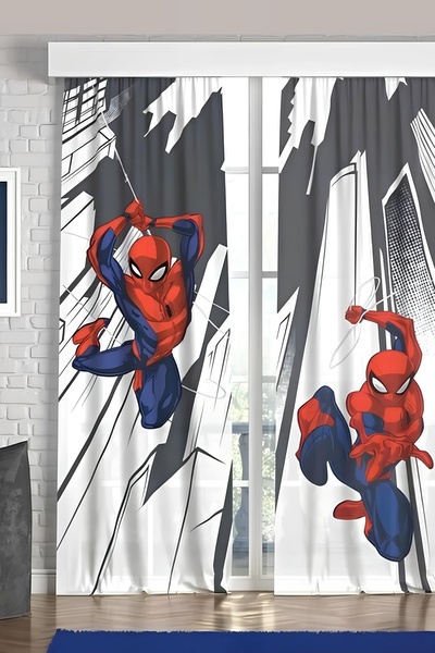 Taç Spiderman Pike Takımı + 2'li Spiderman Fon Perde + Yastık + Kupa Bardak Hediye Toplam 7 Parça