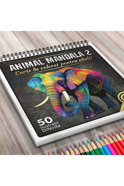 OEM Adult Coloring Book, Animal Mandala 2, 50 Antistress Illustrations with Animals