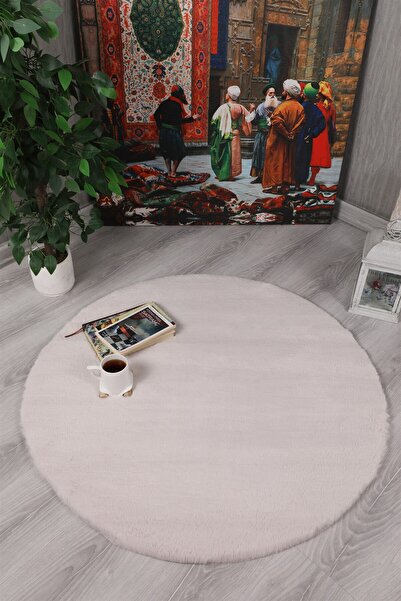 Myevilla Dekoratif Tavşan Tüyü Ultra Yumuşak Peluş Yuvarlak Halı