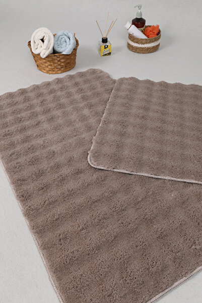 Myevilla Σετ Τουαλέτας Modern Bubble 2 τεμαχίων - Πλενόμενο Αντιολισθητικό Λούτρινο, 50x80-50x40cm Βιζόν