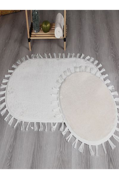 Myevilla Modern Decorative Washable Plush Puffy Non-Slip Base Oval Tassel Fringed 2-Piece Bath Mat 50x80