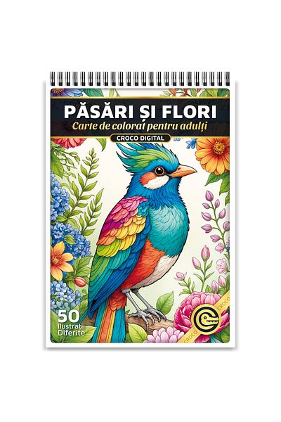 OEM Coloring Book for Adults, Birds and Flowers, 50 Antistress Illustrations for Relaxation