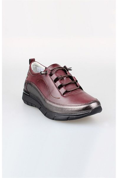 EDİK Claret Red Genuine Leather Edik Daily and Mother Shoes - Heel Cushioned System F216