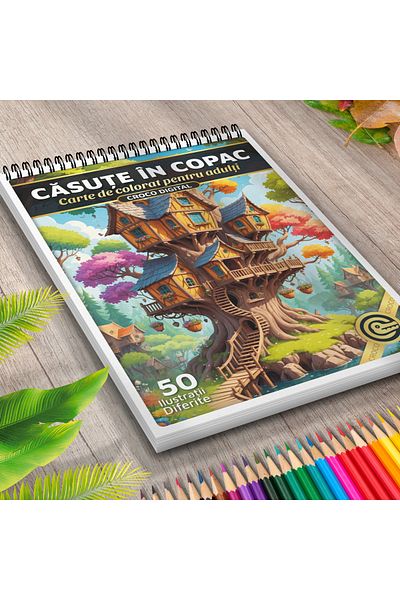 OEM Coloring Book for Adults, Tree Houses, 50 Antistress Illustrations for Relaxation
