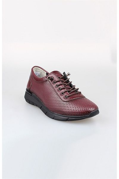 EDİK Claret Red Genuine Leather Edik Daily and Mother Shoes - Heel Cushioned System F215