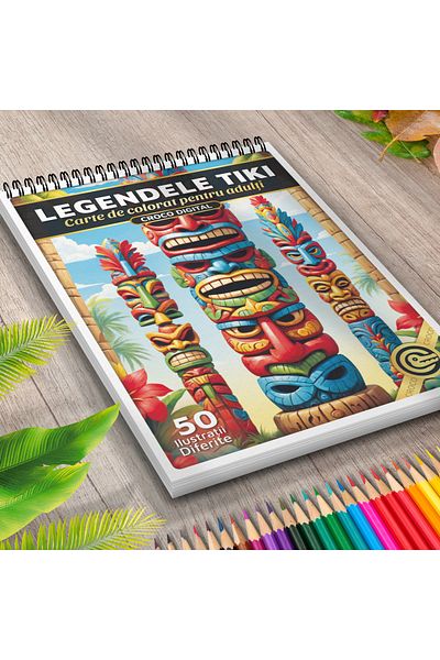 OEM Adult Coloring Book, Tiki Legends, 50 Antistress Illustrations for Relaxation