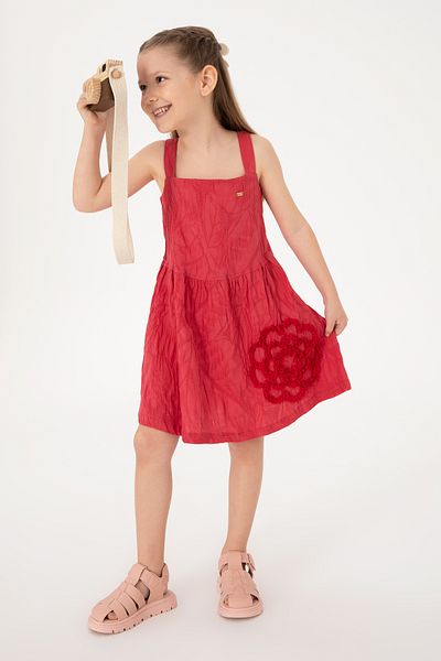 U.S. Polo Assn. Girl's Cherry Strap Flower Embroidered Woven Dress 50308120-Vr223