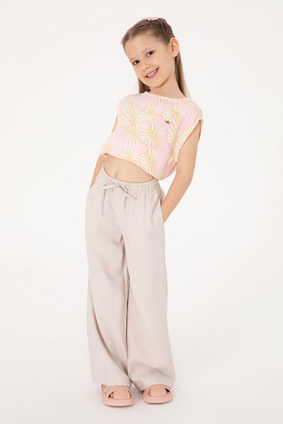U.S. Polo Assn. Girl's Beige Loose Fit Modal Blended Canvas Trousers 50309120-Vr011