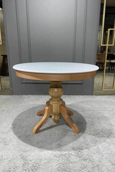 Reyo 90cm Açılır Yuvarlak Baba Ayaklı Masa Beyaz-naturel Açılırı 120cm