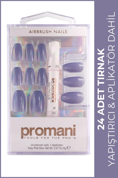 Promani Koyu Mavi Takma Tırnak Seti - 24 Adet - Zararsız Yapıştırıcı