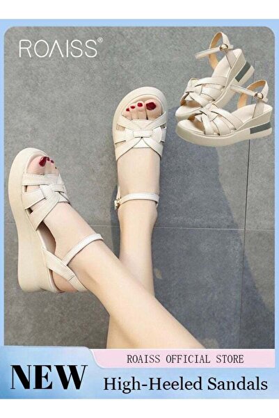 ROAISS صنادل إسفينية للنساء صنادل مريحة مفتوحة الأصابع صيفية كاجوال بإبزيم مف...
