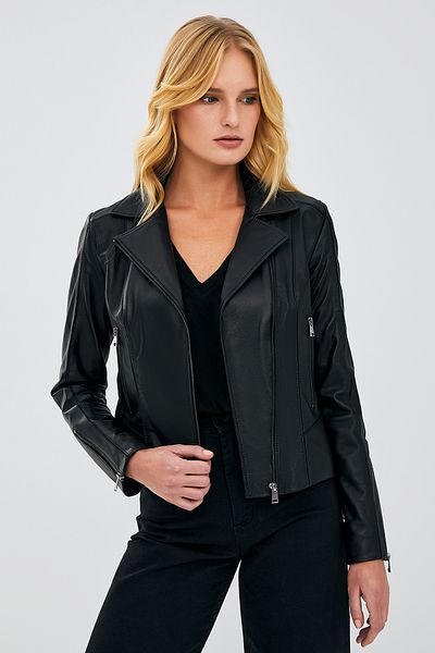 Derimod Kiara Women's Black Slim-fit Biker Leather Jacket
