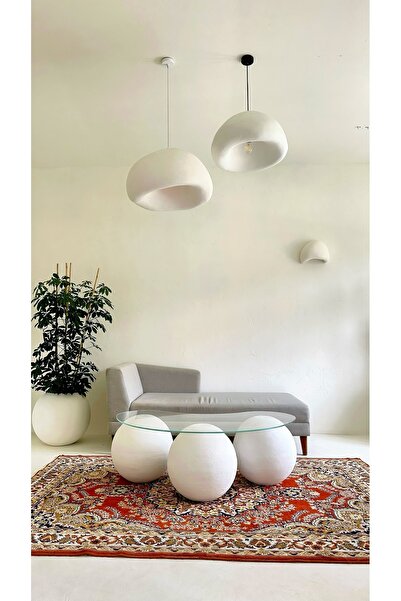 Lunalore Modern Tasarım Beton Görünümlü Bohem Tekli Sarkıt Avize 60 CM E27 Duy