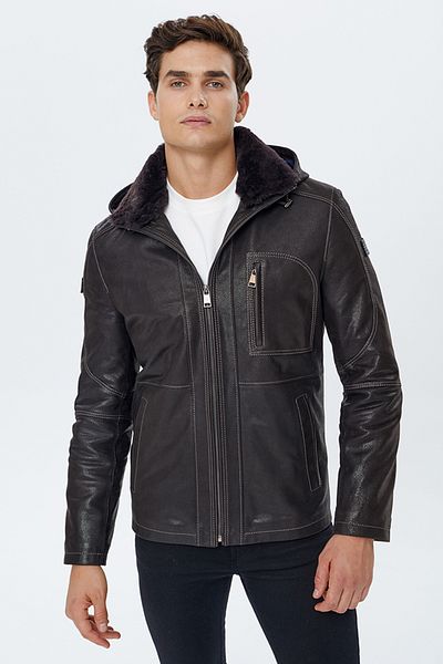 Derimod Men's Brown Hooded Leather Jacket - Haaland 22wgd6449d2