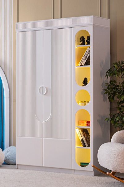 Setay Gardırop, Vira 2 Kapaklı Dolap Ve Ledli Kitaplık - Beyaz