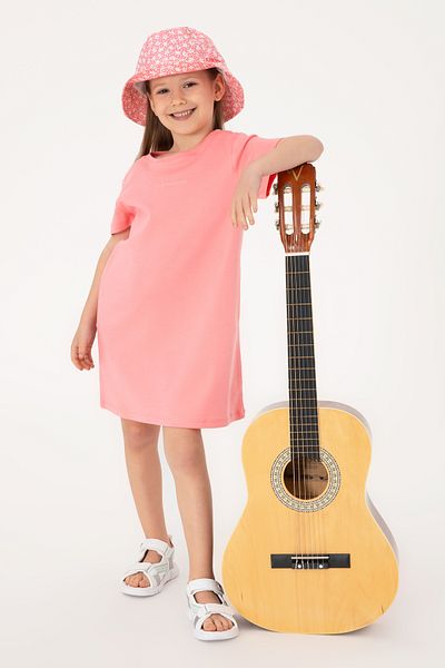 U.S. Polo Assn. Girl's Pink Crew Neck Short Sleeve Interlock Basic Knitted Dress 50306277-Vr041