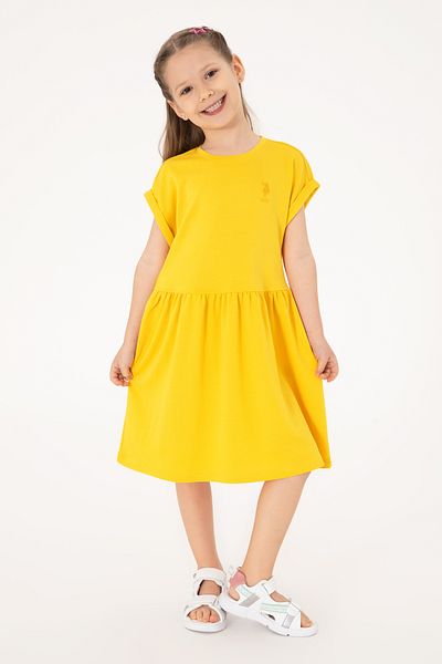 U.S. Polo Assn. Girls' Yellow Crew Neck A-Form Modal Knitted Dress 50306259-Vr094