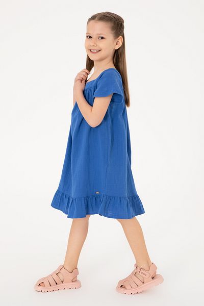 U.S. Polo Assn. Girl's Blue Short Sleeve Muslin Fabric Woven Dress 50306602-Vr036