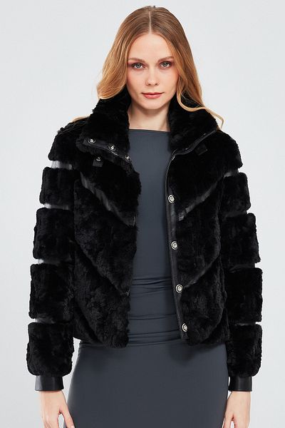 Derimod Melrose Women's Black Teddy Leather Coat 22Wgd5019Ff
