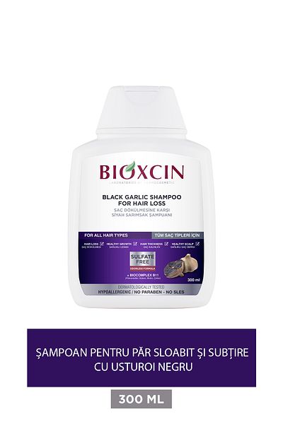Bioxcin Șampon negru cu usturoi 300 ml - Șampon împotriva căderii și subțierii părului