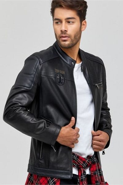 Derimod Kawhi Men's Black Slim-fit Leather Coat - Embroidered, 19wgd6351bt