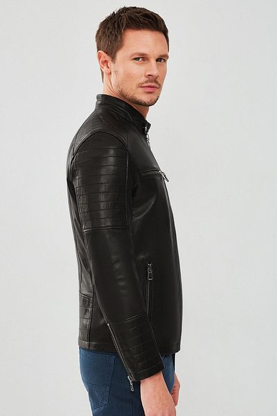 Derimod Men's Black Sports Leather Jacket - Dali 22sgm6348ve